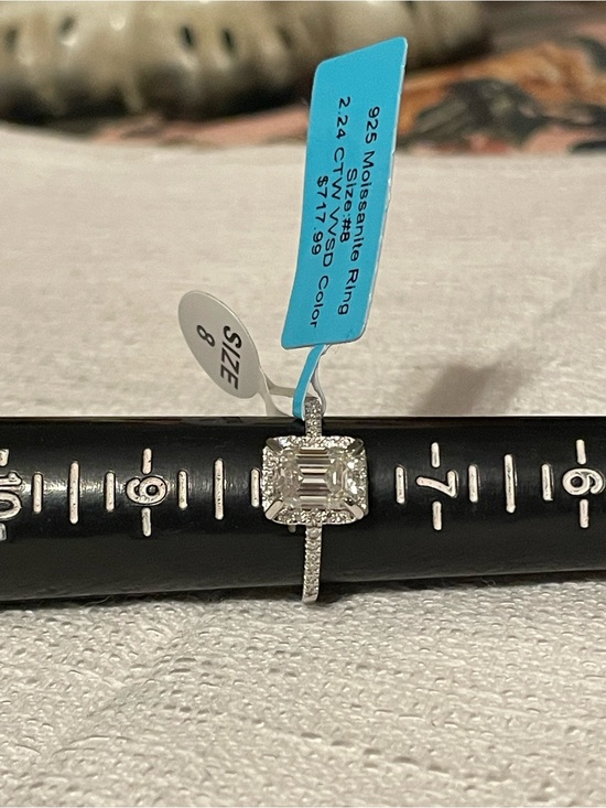 Jewelry - Emerald-Cut Halo Moissanite Ring in Sterling Silver 925* passes diamond tester